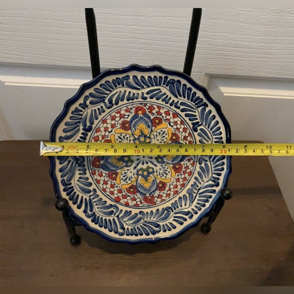 Hand Painted Expressions Decorative Plate 12 In Blue Red Yellow Floral Glazed 8” - Picture 3 of 7